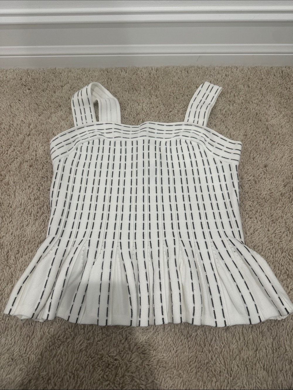 Express White Striped Square-Neck Tank Top